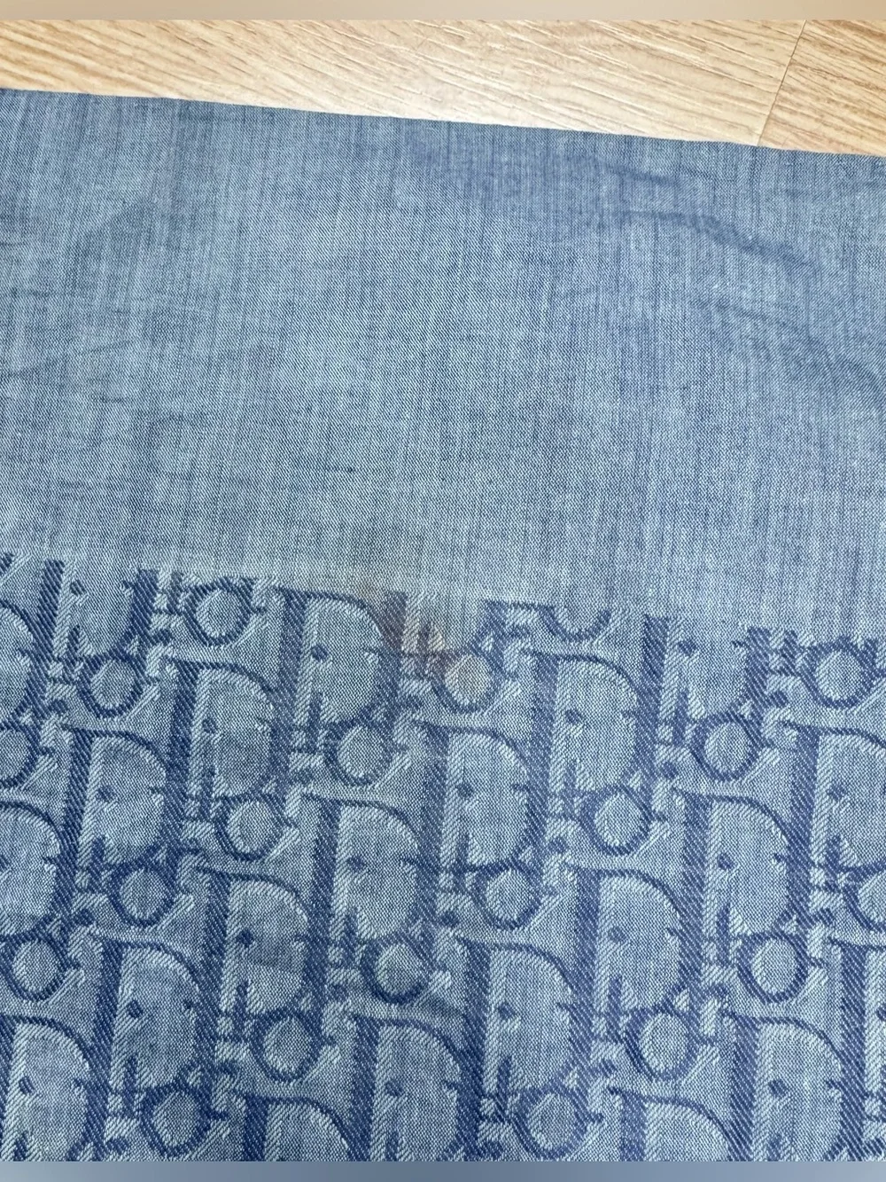 Vintage 90s Christian Dior Blue Monogram Cotton Scarf *flawed